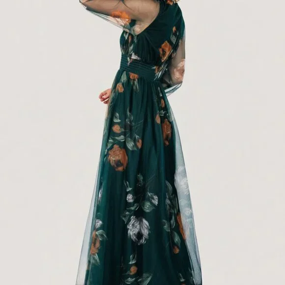 Baltic Born Layla Tulle Maxi Dress | Deep Topaz Floral Size LL - Picture 5 of 5